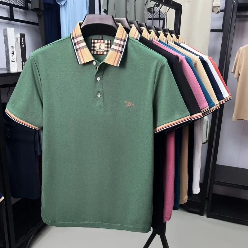 Luxury brand silk cotton short sleeve polo shirt fashion Paul Pony embroidered men's T-shirt summer comfort business casual top