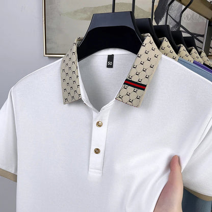 Fashion brand letter jacquard short sleeve high-end men's polo shirt comfortable and breathable summer new casual lapel T-shirt