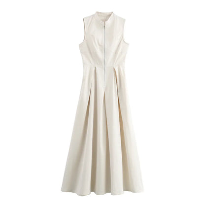 Draped Long Dresses for Women Zip Sleeveless Maxi Dress Woman Summer Holiday Womens Dresses Ruched Party Female Dress