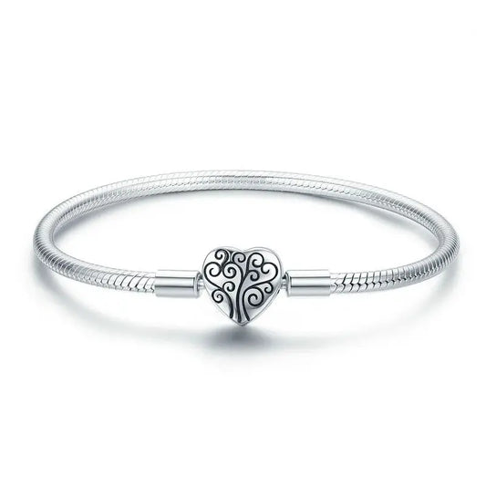 100% 925 Sterling Silver Spring Tree of Life Heart Shape Clasp Snake Chain Bracelet Sterling Silver Jewelry S925 SCB066