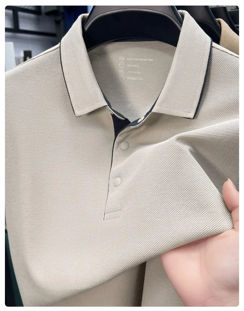 High quality 100% cotton solid color short sleeve polo shirt unique button men summer breathable comfort texture lapel T-shirt
