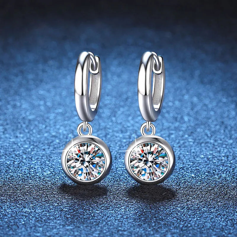 D VVS1 Round Moissanite Pendant Earrings for Women Sparkling Fine jewelry s925 Sliver Plated White Gold Hoop Earring