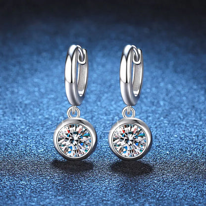 D VVS1 Round Moissanite Pendant Earrings for Women Sparkling Fine jewelry s925 Sliver Plated White Gold Hoop Earring