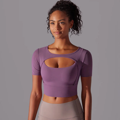 Women's Mesh Yoga Shirt Sexy Short Sleeve T-Shirt Sport Top Blouse Cover Up Quick Dry Gym Clothes Running Fitness Tank Sportwear