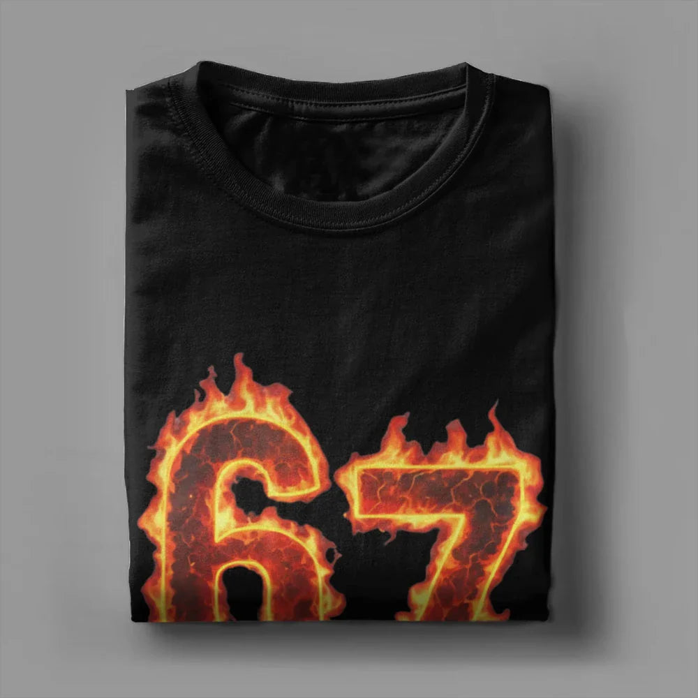 6 7 Meme Six Seven 67 Hands Meme Fire Printed T-Shirt for Men Women Leisure Cotton Tees Round Neck Short Sleeve T Shirt 3XL Tops