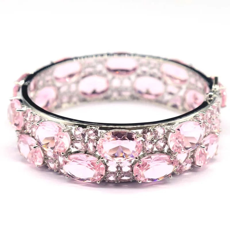 24x20mmEye Catching 51.2g Big Size Pink Kunzite Blue Aquamarine Violet Tanzanite Iolite Silver Bangle Bracelet 7.5inch