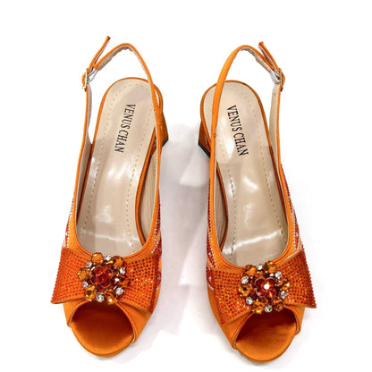 Italian Shoes and Bags Matching Set for Women Bow Rhinestones Peep Toe High Heels Purple Color Nigerian Party 2024