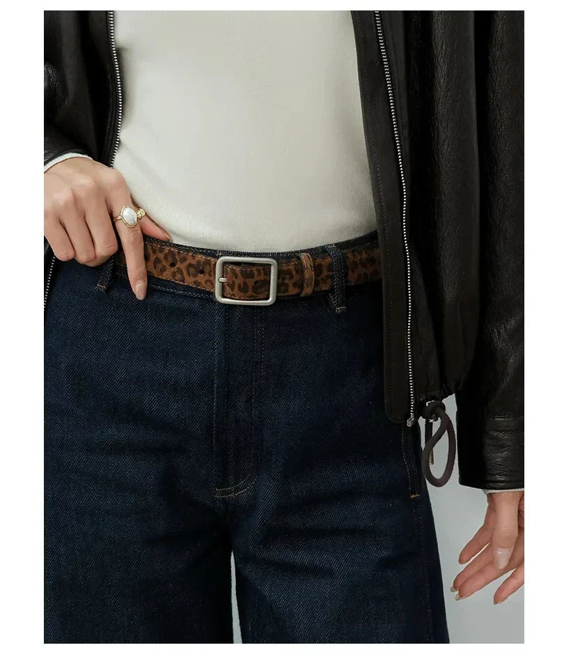 Fashion Suede Cowhide Women‘s Belts Genuine Leather 2.8cm Wide Belt Metal Buckle Women Belt Matched Dress Jeans Skinny Girdle