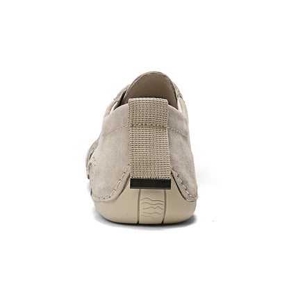 Men Lightweight Sneakers Non-slip Sole Stitch Genuine Solid Leather Shoes Outdoor Casual Walking Driving Flats Shoes