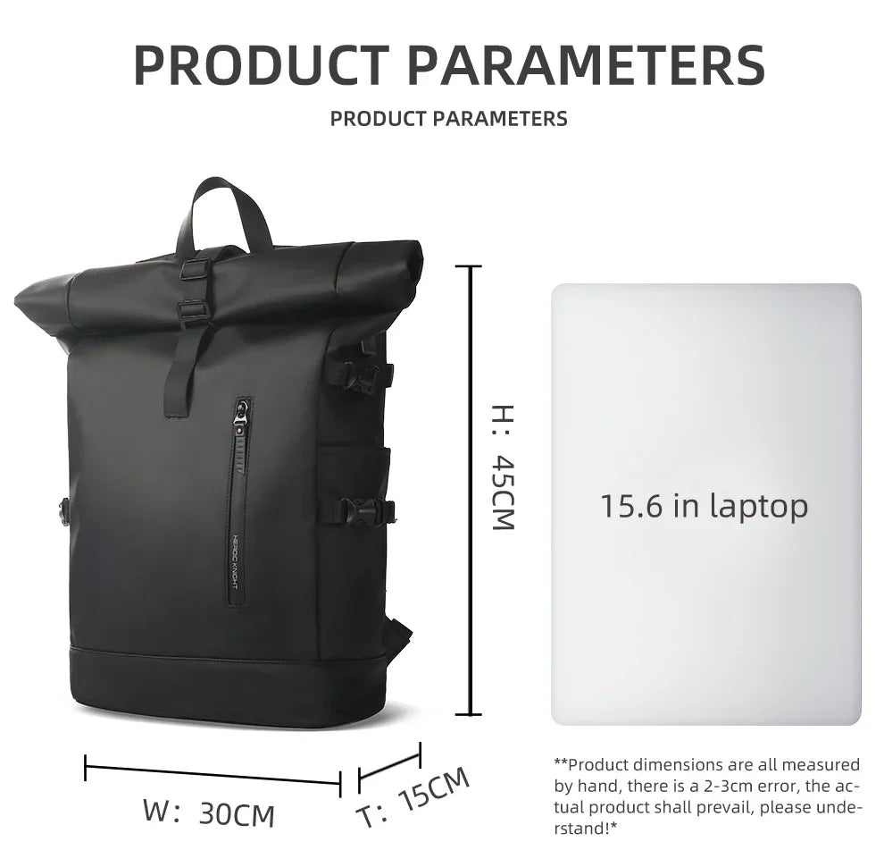 Heroic Knight Men's backpack Waterproof Roll Top Backpack Women Travel Expandable USB Charging Large Capacity Laptop Bag Mochila