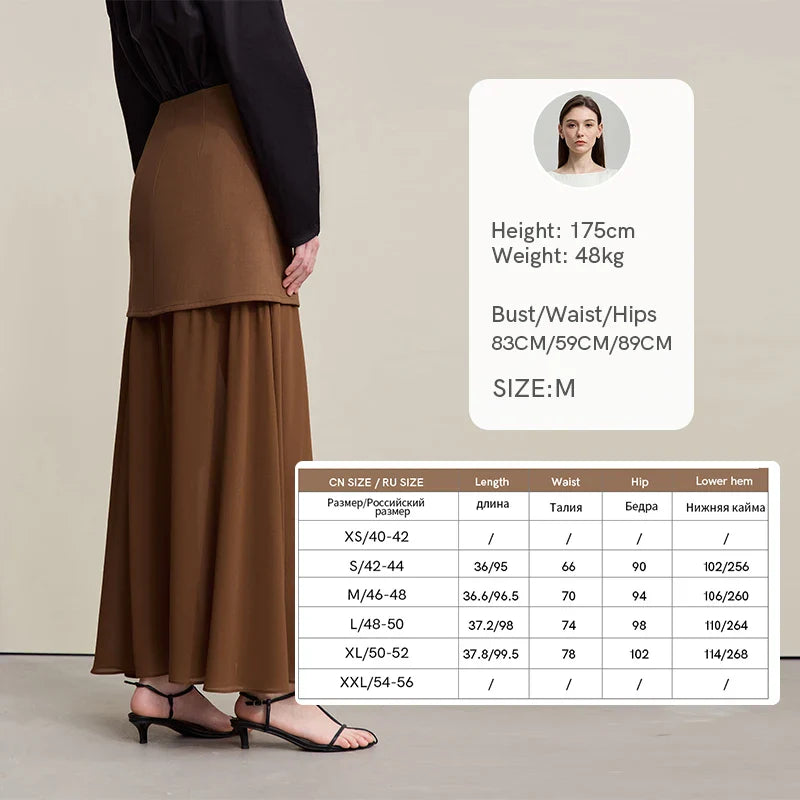 Women's Skirt 2026 Spring New Elegant Patchwork Chiffon Long Skirt Solid Color Straight Versatile Woman Clothes 12641047