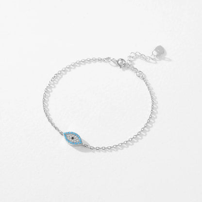 Pure 925 Sterling Silver Fashion Natural Turquoise Blue Eyes Bracelet Chain Link For Women Pave Setting CZ Fine Jewelry