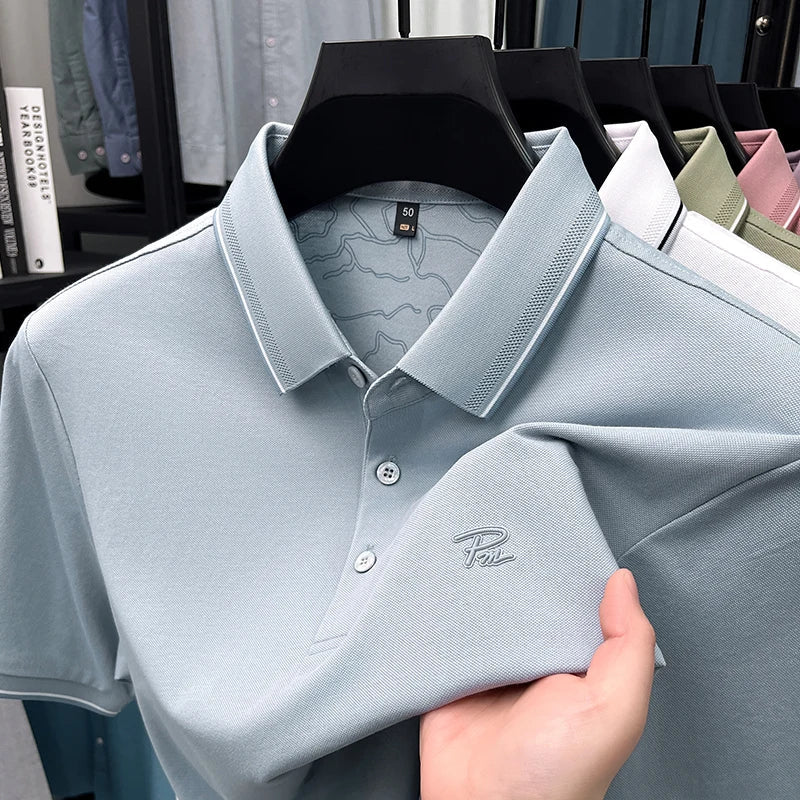Men's Embroidered Short Sleeved Cotton Polo Shirt High End Brand Lapel T-Shirt Simple Casual Summer Breathable Top Men's Wear