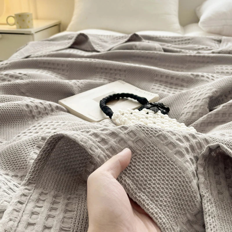 Cotton Throw Blanket Soft Breathable Waffle Blanket for Twin Queen King Bed Decorative Plaid Sofa Blankets Summer Throws