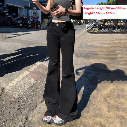 2025 New Low Waist Boot Cut Jeans For Women Fashion Stretch Denim Flared Pants Black Casual Female Bell Bottom Trousers