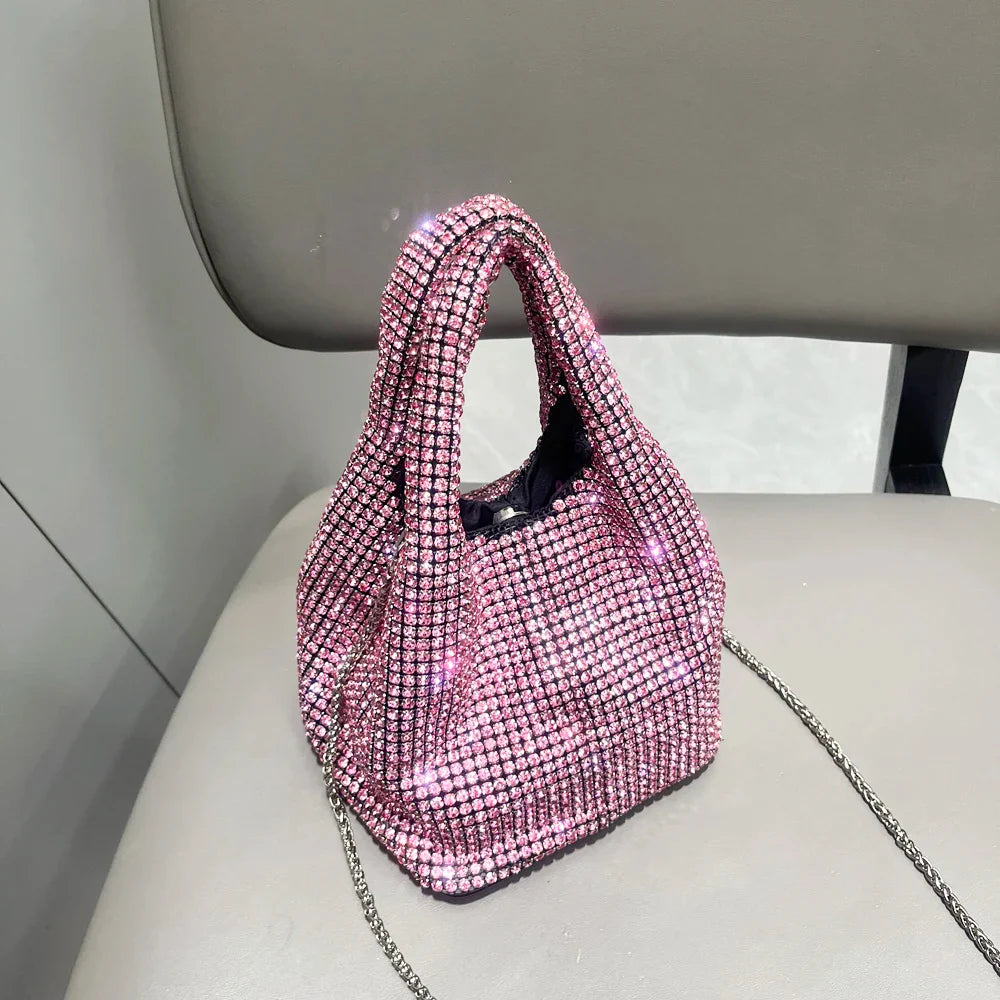 Shiny Crystal Clutch purse bucket Shoulder bag rhinestone Handmade purses and handbags luxury Designer Evening clutch Bag Purse