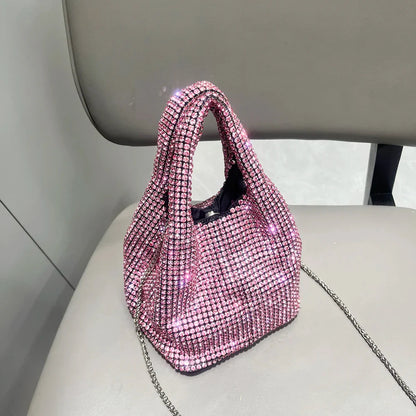 Shiny Crystal Clutch purse bucket Shoulder bag rhinestone Handmade purses and handbags luxury Designer Evening clutch Bag Purse
