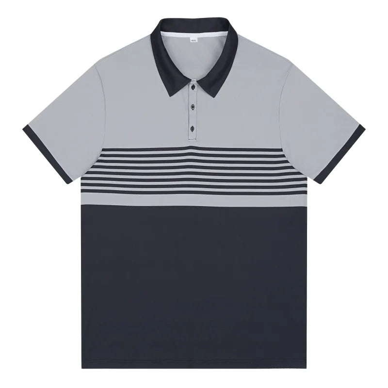 Striped Polo Shirt Men Plus Size 1XL-7XL 110-180kg Short Sleeve T-Shirt Loose Polos Oversized Tops Grey White Big Male Clothing