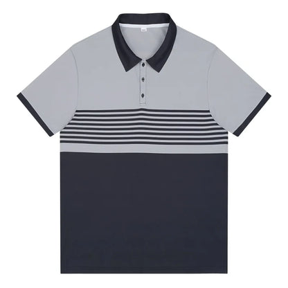 Striped Polo Shirt Men Plus Size 1XL-7XL 110-180kg Short Sleeve T-Shirt Loose Polos Oversized Tops Grey White Big Male Clothing