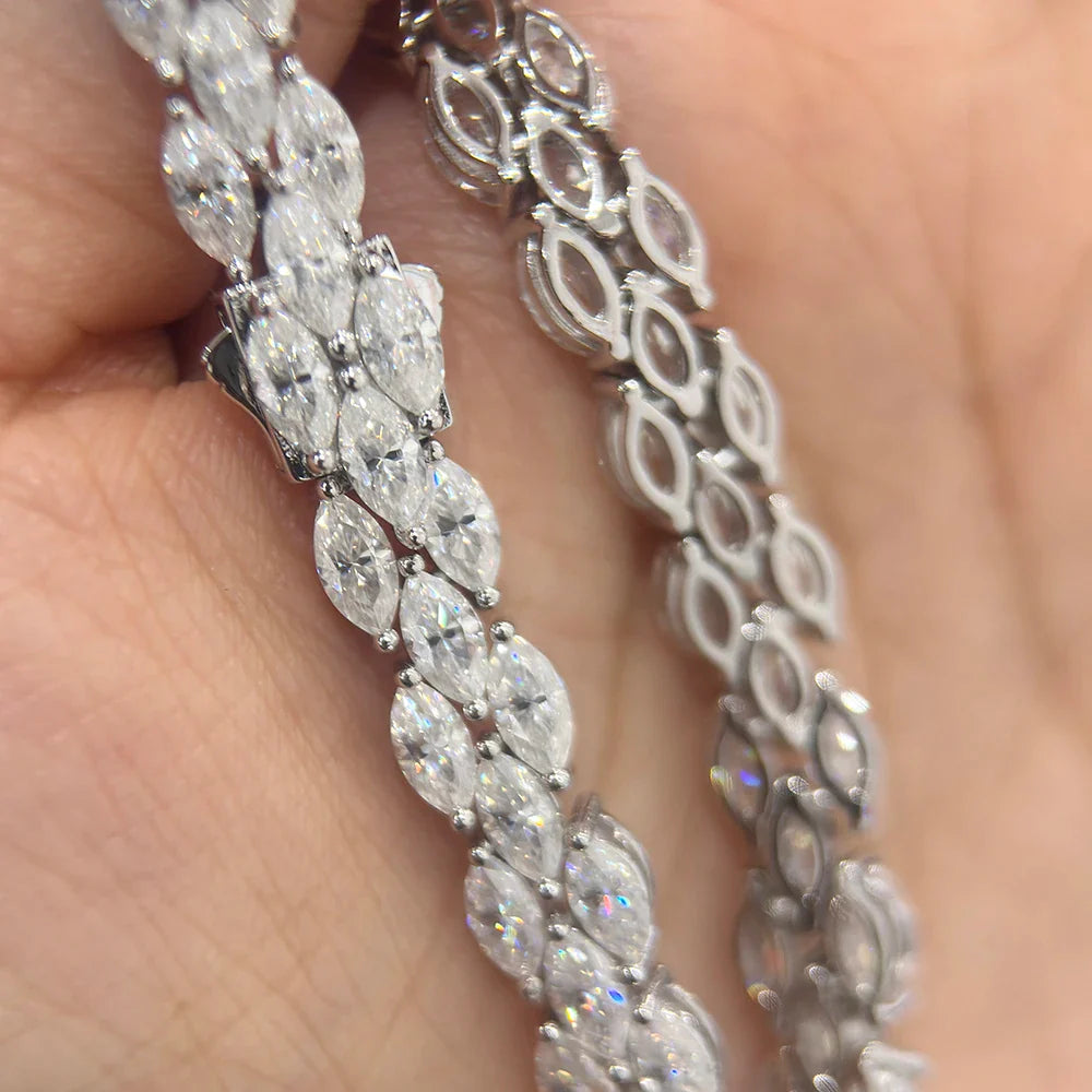 3*6mm 0.3ct Marquise Cut Moissanite Diamond Tennis Bracelets with Certifcate 100% S925 Silver Bridal Wedding Bracelet for Women