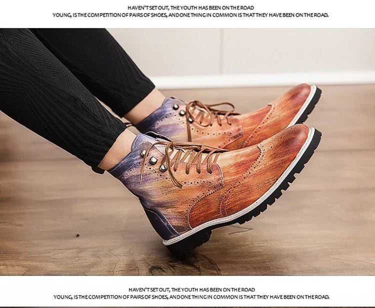 Men Lace-up High Top Brogue Carved Business Boots