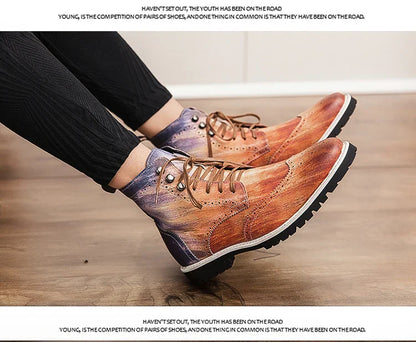 Men Lace-up High Top Brogue Carved Business Boots