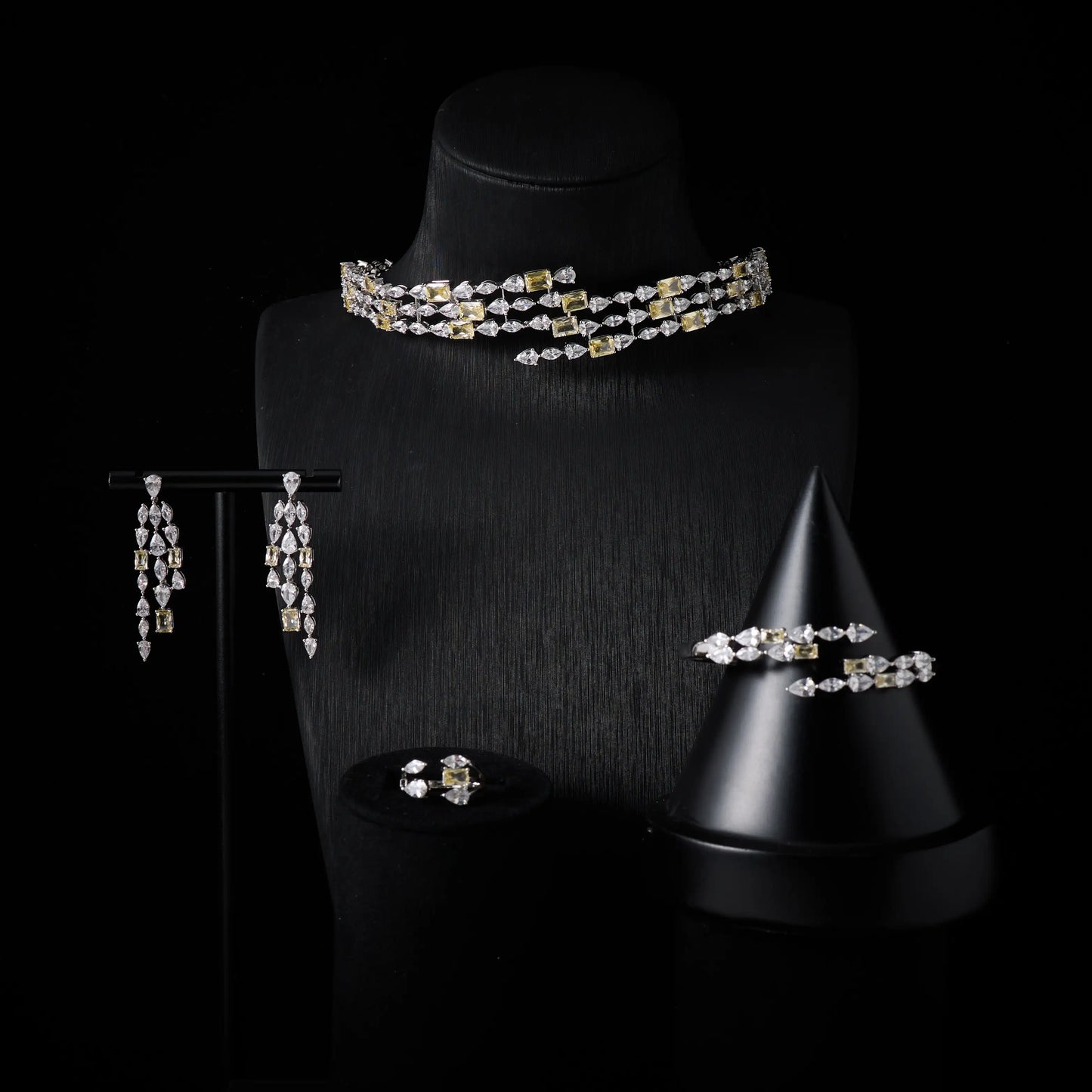 Choker Necklace Sets for Women Cubic Zirconia Choker Jewellery Set Dubai Saudi Party Engagement Accessory Bridal