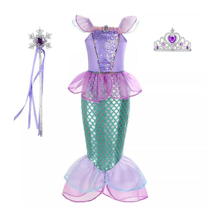 Little Mermaid Ariel Princess Dress for Girl Cosplay Mermaid Party Costume Princess Fancy Vestidos Children Carnival Clothes