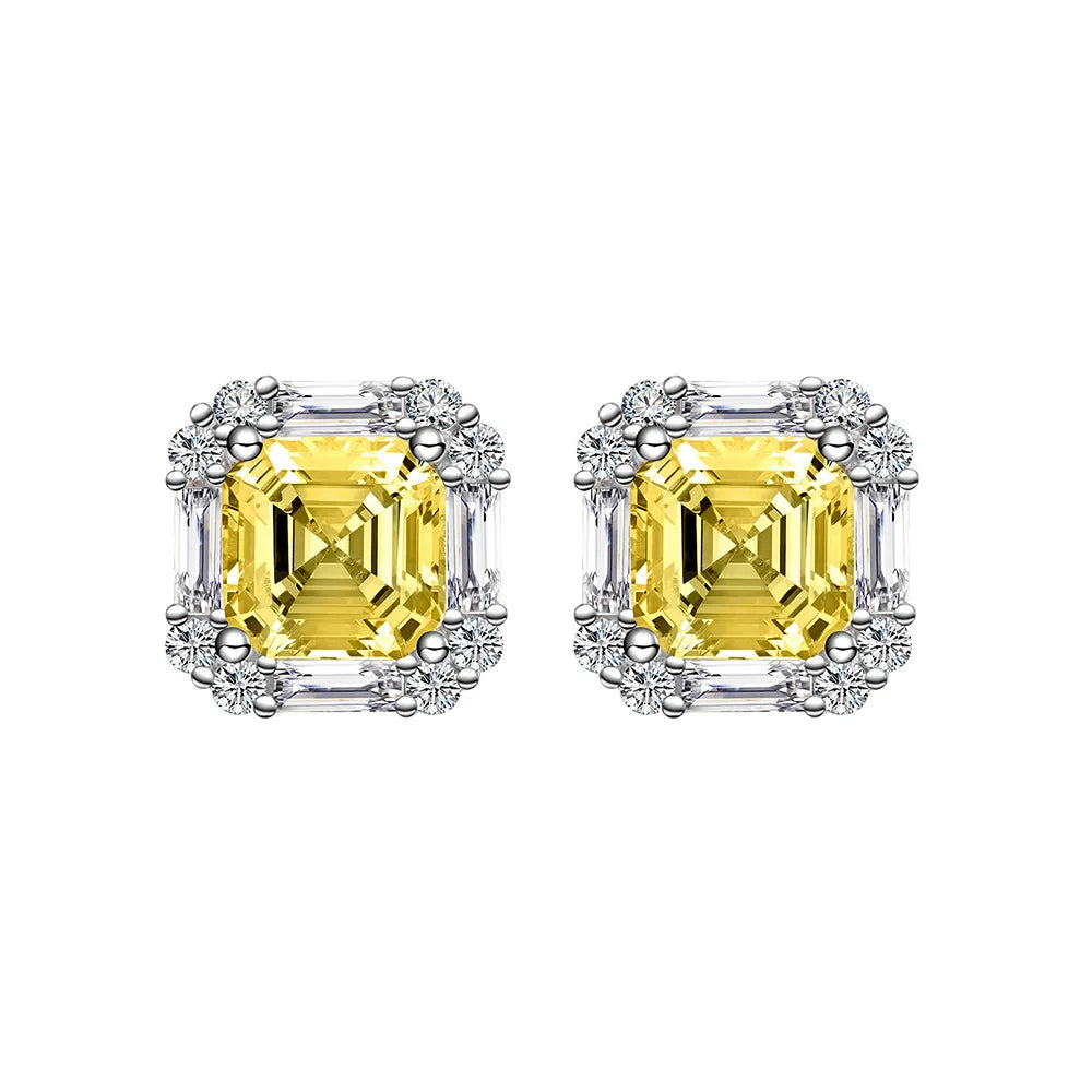 100% 925 Sterling Silver 7*7mm High Carbon Diamond 18K Gold Plated Stud Earrings For Women Sparkling Fine Jewelry Gifts