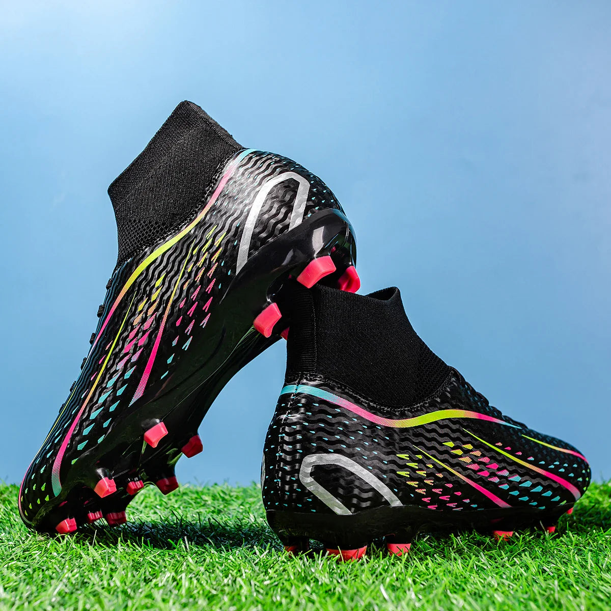 Men's breathable FG/AG long nail suitable for training and competition, all season universal anti slip sports football shoes