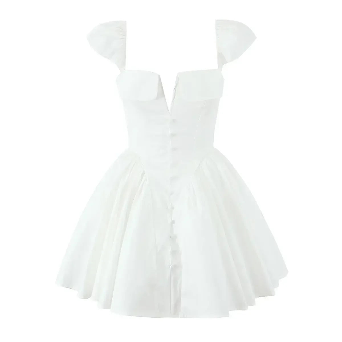 White Sexy Party Dresses 2024 New Arrivals V Neck Cape Sleeve Dress Mini Casual Birthday Fluffy Skirt Dress