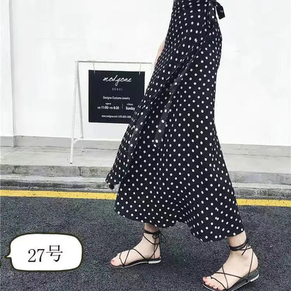 Wrap Skirts Women Casual Chiffon Tie-Waist Ruffle Wide Leg Loose