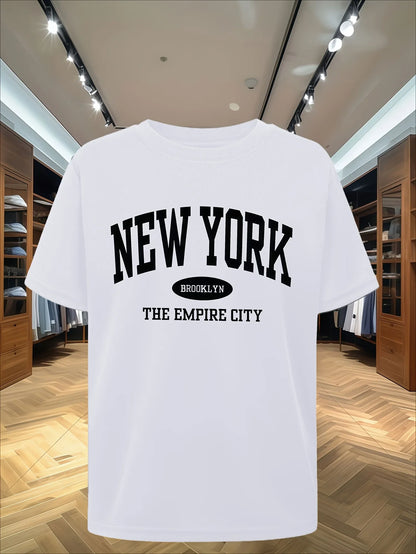 Men's New YorkThe Empire City Graphic T-Shirt, Casual Cotton Short Sleeve O-Neck Top Vintage Streetwear Summer Fashion Tee