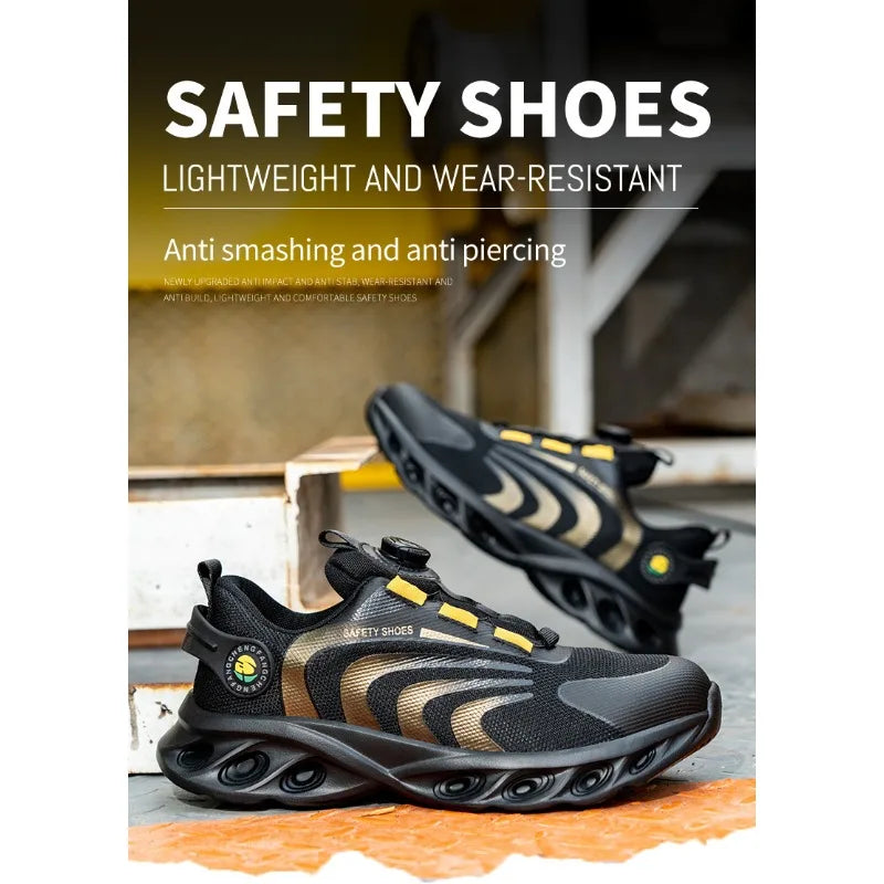 Button Labor Protection Shoes Lightweight Steel Toe Cap Anti Smashing and Anti Puncture Safety Shoes