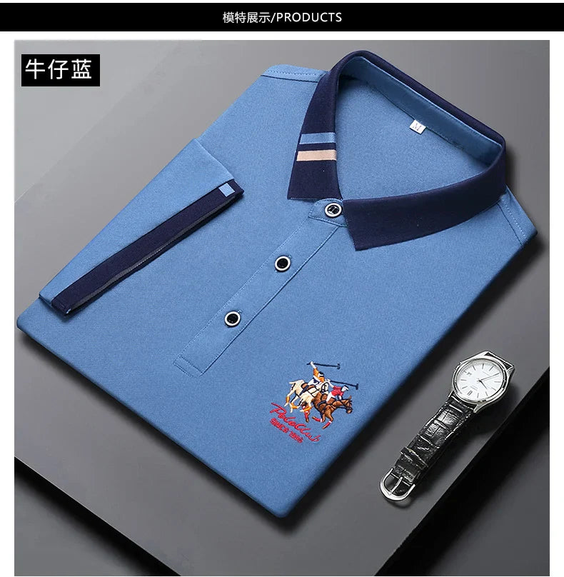 2024 Men's Cotton New Summer Exquisite Embroidered Short sleeved Polo Shirt Business Leisure Breathable T-Shirt Top Men's Wear