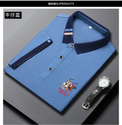2024 Men's Cotton New Summer Exquisite Embroidered Short sleeved Polo Shirt Business Leisure Breathable T-Shirt Top Men's Wear