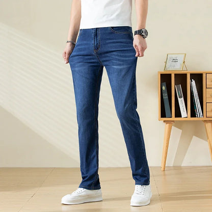Summer Thin Mens Clothing Cowboys Slim Straight Jeans Men Denim Pants Casual Regular Fitness Men's Trousers Light Blue 2026 Y2K