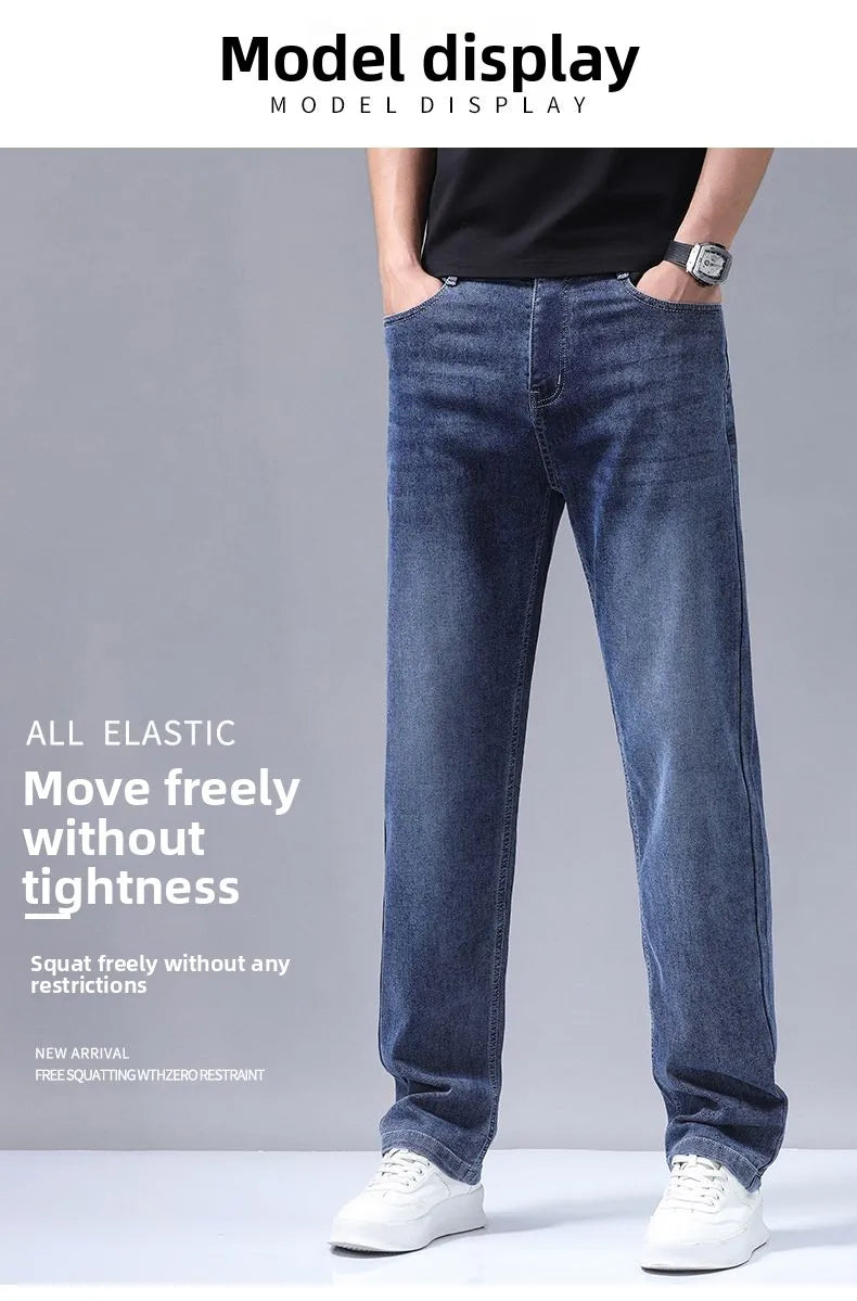 New Autumn Winter Mens Business Casual Jeans Straight Leg Fashion Denim Trousers Male Brand Clothing Slim Fit  Autumn and Winter