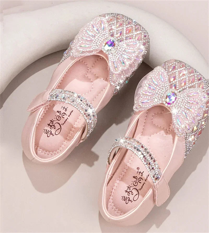 Sweet Baby Girls Spring/SummerPopular Crystal Cute Bow Flat Shiny Catwalk Princess Shoes Kids Lightweight Soft Children Toddler