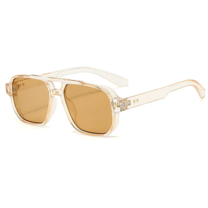 Vintage Double Bridges Men Square Sunglasses Fashion Green Ocean Lens UV400 Eyewear Women Trending Rivets Sun Glasses
