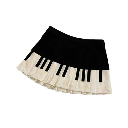 Spring Women Piano Skirt Black White Contrast Pleated Mini Skirt Y2K Harajuku Empire Waist Slim Short Skirt Streetwear