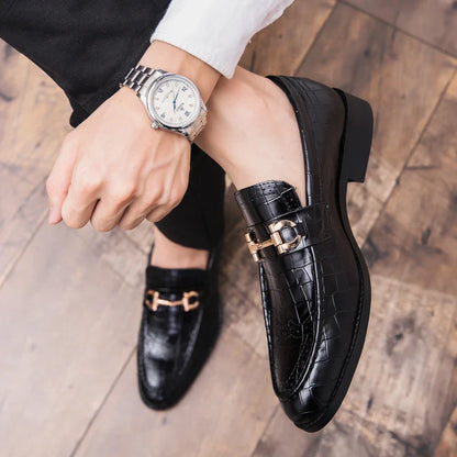 Men’s cowhide leather dress shoes breathable soft sole business casual pointed toe brown