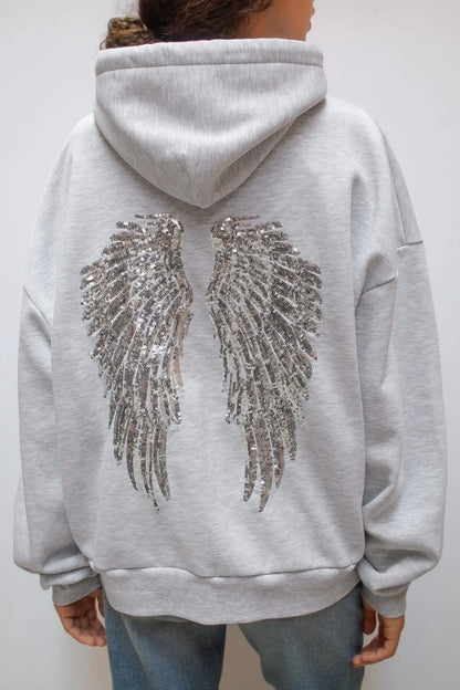 Y2K Retro Wings Sequin Hoodie Angel Wings Ornament Sweatshirt Harajuku Sweet Lady Casual Streetwear Relaxed Fit Pullover Coat