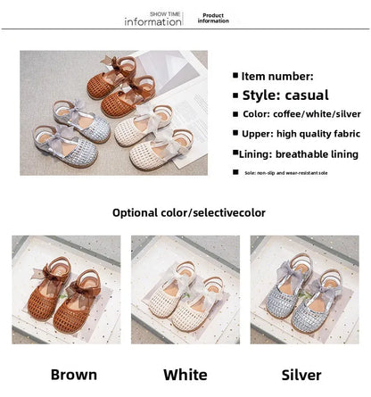 Children's Sandals Summer New Elegant Girls Princess Shoes Woven Style Beach Causal Kids Flat Sandals Solid Color Versatile