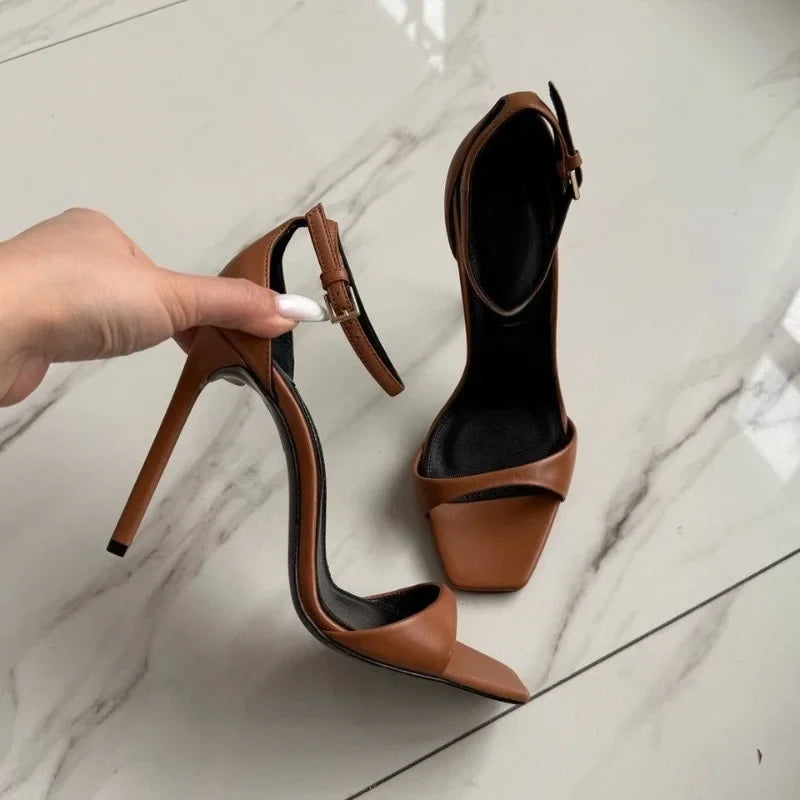 New Fashion Shallow Mouth Bag with One Piece Buckle Strap, Square Head, Open Toe, Fine High Heels Sandals for Women 34-46