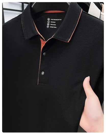 High quality 100% cotton solid color short sleeve polo shirt unique button men summer breathable comfort texture lapel T-shirt