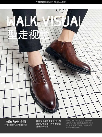 Business Formal Leather Shoes Men's Casual with Suit Low Top Solid Wedding Shoes Color Fashion Oxford Shoes Pointed Office Shoes