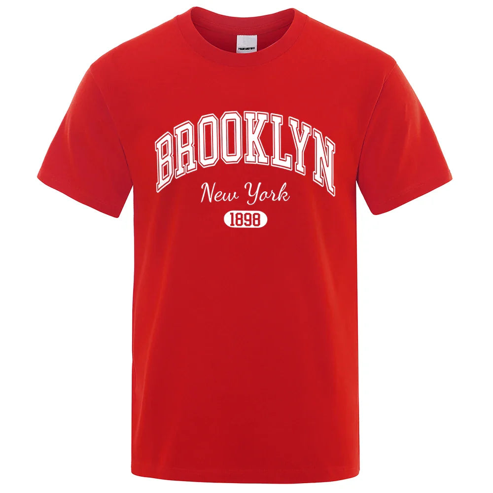 Brooklyn New York 1898 City Letter Print T Shirts Male Fashion Loose T-Shirts Casual O-Neck Tshirt Cotton Tees Tops Couple