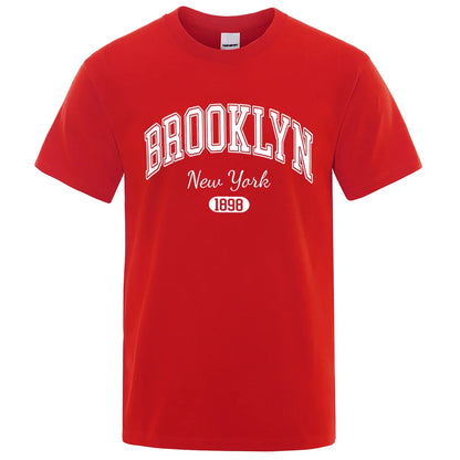 Brooklyn New York 1898 City Letter Print T Shirts Male Fashion Loose T-Shirts Casual O-Neck Tshirt Cotton Tees Tops Couple