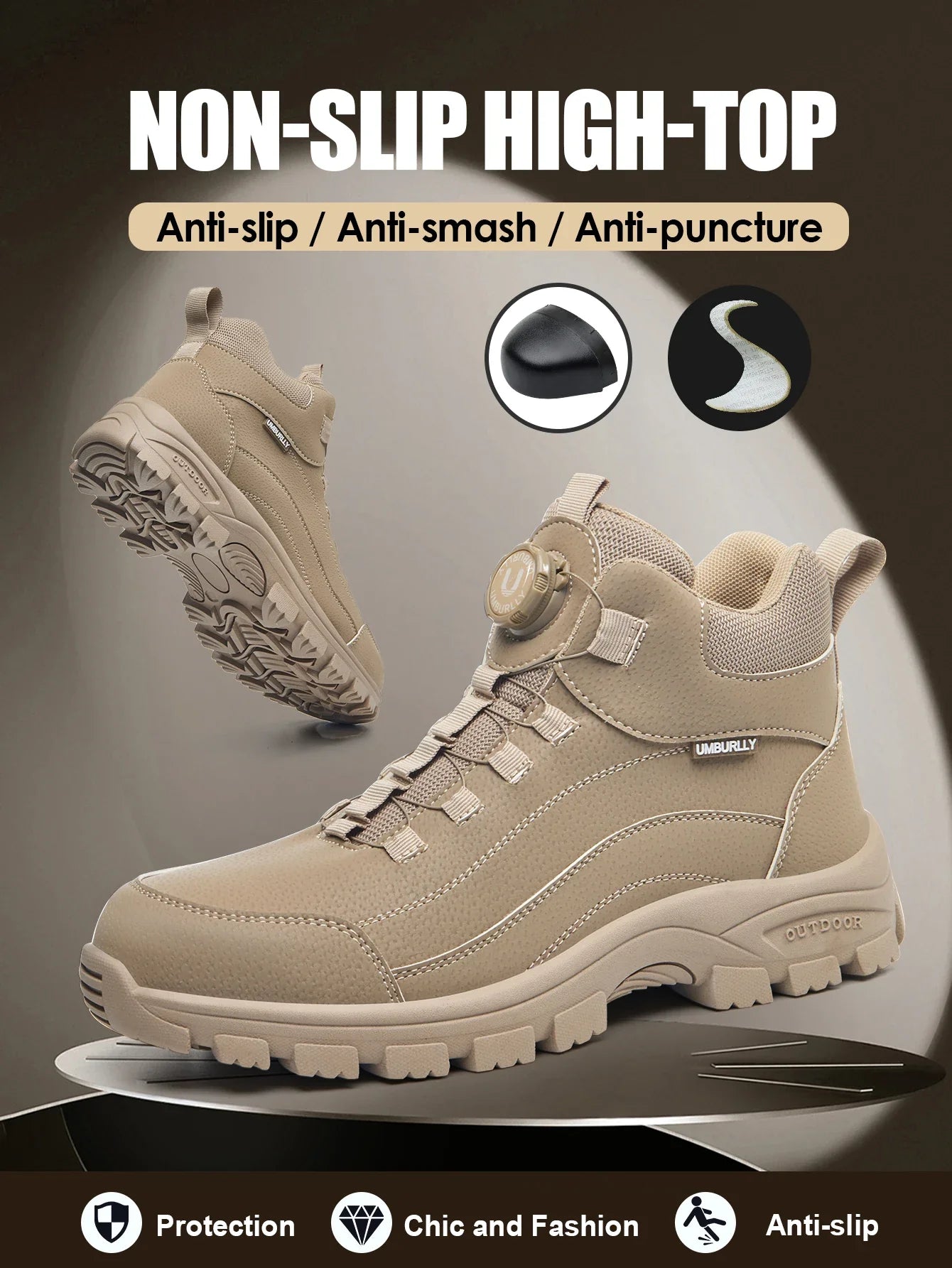 Men's Safety Work Boots Steel Toe Anti- Crush Resistant Punctureproof Kevlar Anti-slip Wear-resistant Fashionable Buckle